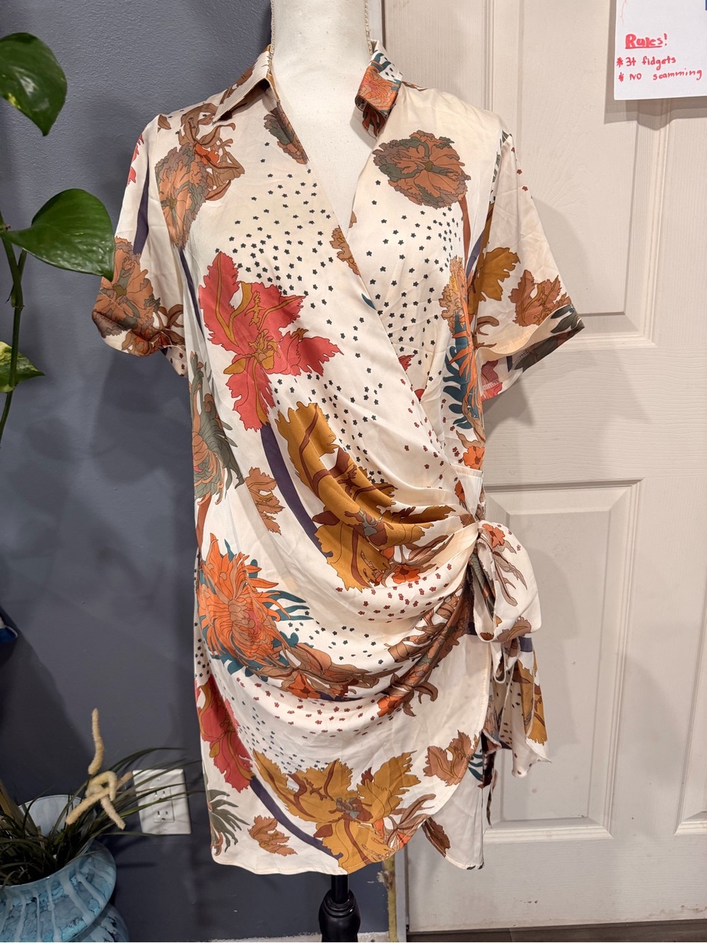 Blush Floral Wrap Mini Dress in Cream, Rust and Mustard
